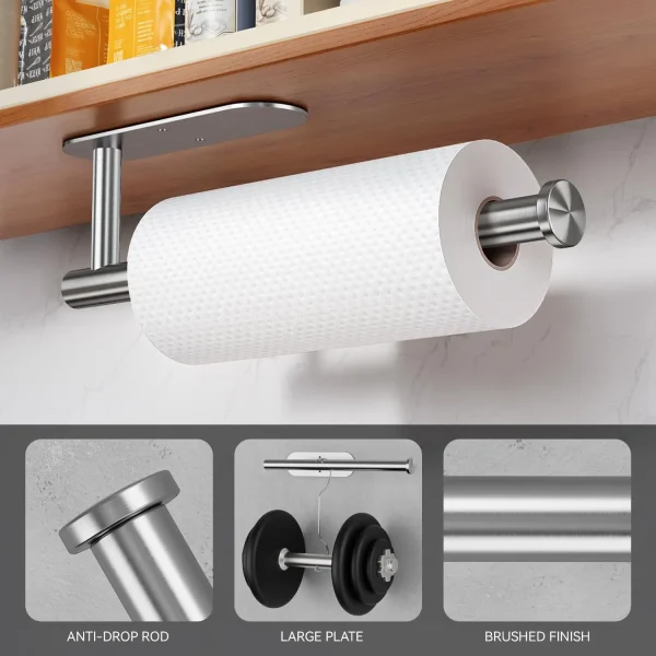 Stainless Steel Paper Towel Holder Self Adhesive Kitchen Roll Paper Holder No Punching Kitchen Bathroom Lengthen Storage Rack 5