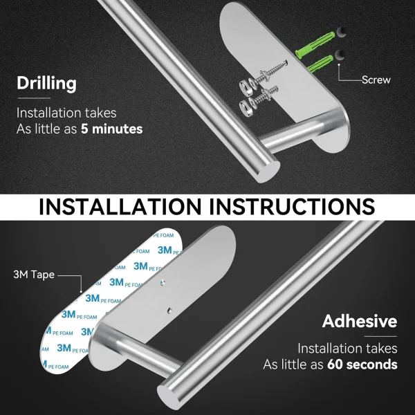 Stainless Steel Paper Towel Holder Self Adhesive Kitchen Roll Paper Holder No Punching Kitchen Bathroom Lengthen Storage Rack 6
