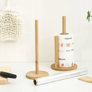 Kitchen Wood Paper Towel Holder Roll Paper Towel Holder Bathroom Tissue Vertical Stand Anti-Skid Base Paper Towel Storage Holder 1