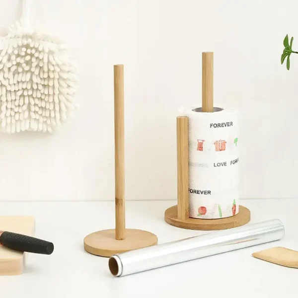 Kitchen Wood Paper Towel Holder Roll Paper Towel Holder Bathroom Tissue Vertical Stand Anti-Skid Base Paper Towel Storage Holder 1