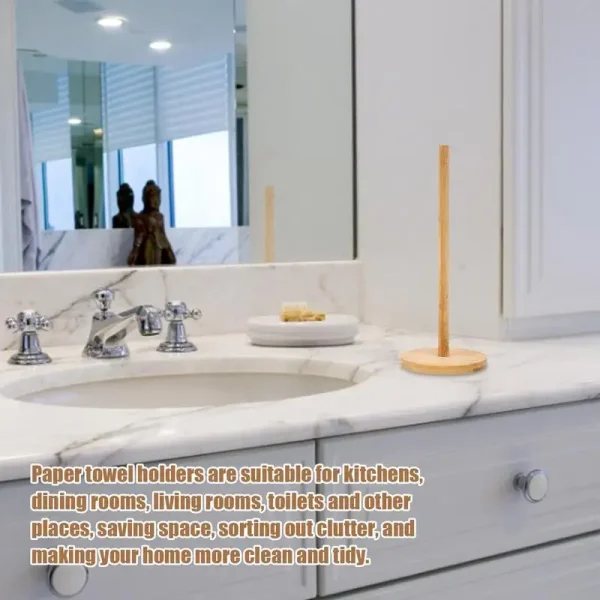 Kitchen Wood Paper Towel Holder Roll Paper Towel Holder Bathroom Tissue Vertical Stand Anti-Skid Base Paper Towel Storage Holder 6