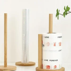 Kitchen Wooden Roll Paper Towel Holder Bathroom Tissue Vertical Stand Disposable Paper Pot Kitchen Toilet Storage Accessories 1