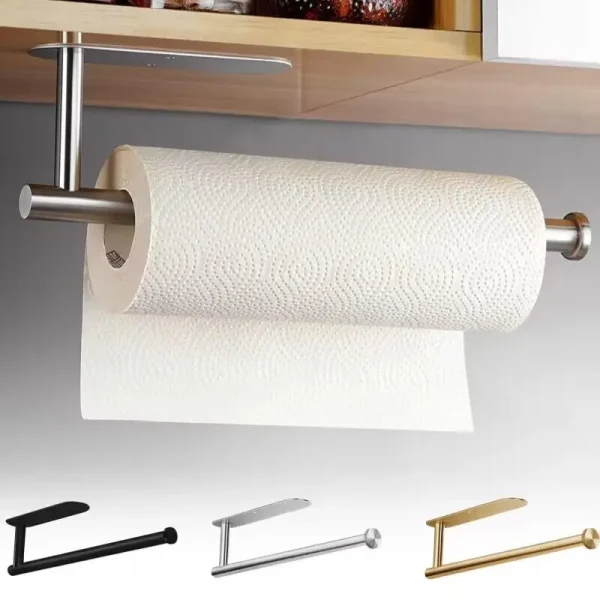 Self Adhesive Toilet Paper Towel Holder Punch-free Roll Paper Holder Kitchen Hook Storage Holder Stainless Steel Wall Mount 1