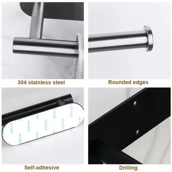 Self Adhesive Toilet Paper Towel Holder Punch-free Roll Paper Holder Kitchen Hook Storage Holder Stainless Steel Wall Mount 4