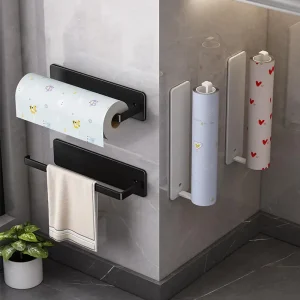 Wall-Mounted Kitchen Tissue Holder Free-Punching Roll Paper Storage Rack Kitchen Tissue Preservation Film Towel Storage Rack 1
