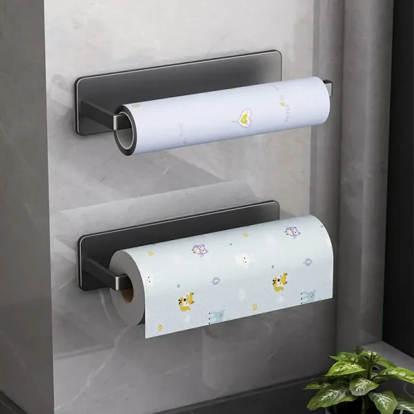 Wall-Mounted Kitchen Tissue Holder Free-Punching Roll Paper Storage Rack Kitchen Tissue Preservation Film Towel Storage Rack 2
