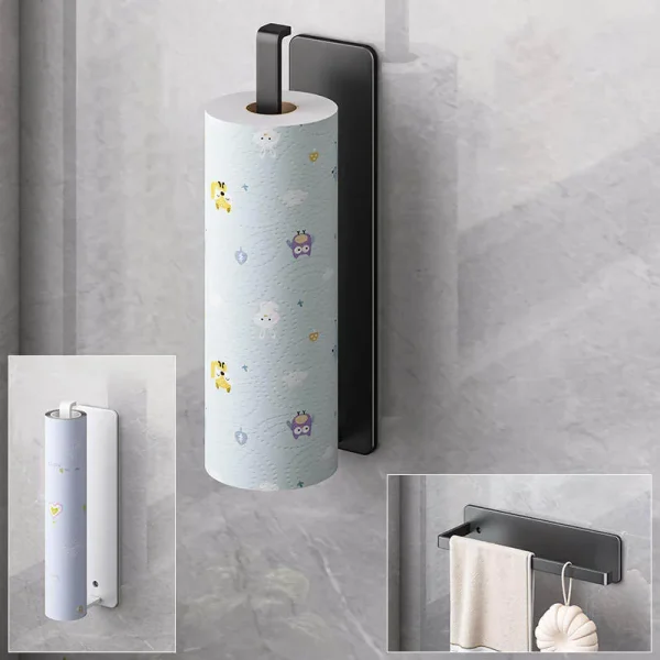 Wall-Mounted Kitchen Tissue Holder Free-Punching Roll Paper Storage Rack Kitchen Tissue Preservation Film Towel Storage Rack 3