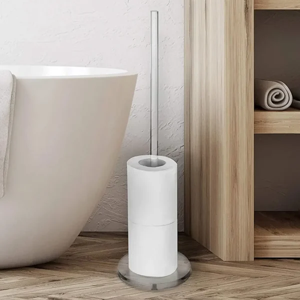 Standing Reserve Tissue Roll Holder Acrylic Freestanding Toilet Paper Holder Vertical Modern for Toilet Spare Rolls Storage 3