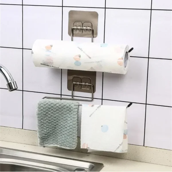 Kitchen paper towel stand glue toilet rack towel, hang tissue dispenser roll napkin cabinet storage accessories, 2 pieces 4