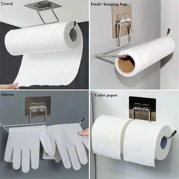 Kitchen paper towel stand glue toilet rack towel, hang tissue dispenser roll napkin cabinet storage accessories, 2 pieces 6