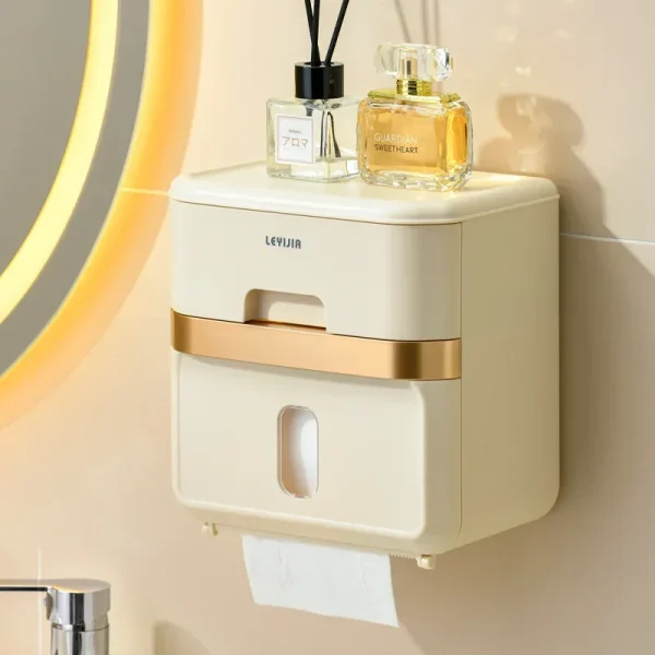 Toilet Paper Holder Box holder Bathroom Rack Waterproof Reel Tissue Storage Box Punch-free Kitchen Bathroom Storage Holder 2