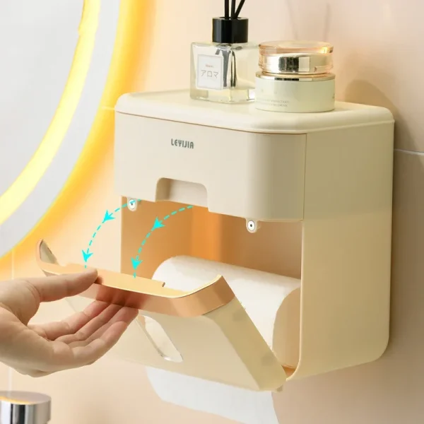 Toilet Paper Holder Box holder Bathroom Rack Waterproof Reel Tissue Storage Box Punch-free Kitchen Bathroom Storage Holder 3