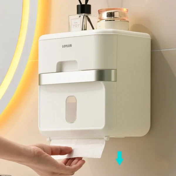 Toilet Paper Holder Box holder Bathroom Rack Waterproof Reel Tissue Storage Box Punch-free Kitchen Bathroom Storage Holder 4