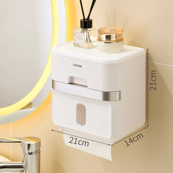 Toilet Paper Holder Box holder Bathroom Rack Waterproof Reel Tissue Storage Box Punch-free Kitchen Bathroom Storage Holder 5