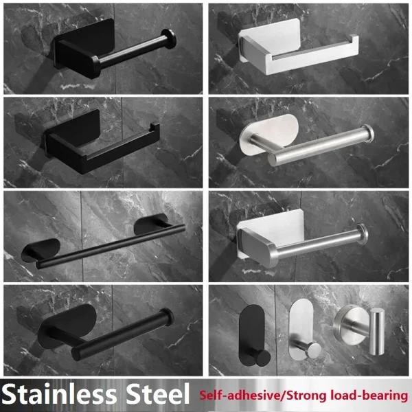 No Punching Wall Mounted Toilet Paper Holder Rustproof Anticorrosion Stainless Steel Bathroom Kitchen Roll Paper Toilet Holder 1