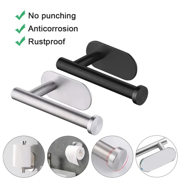 No Punching Wall Mounted Toilet Paper Holder Rustproof Anticorrosion Stainless Steel Bathroom Kitchen Roll Paper Toilet Holder 3