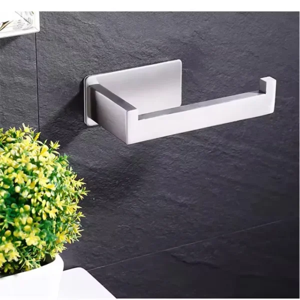 New Paper Holders Stainless Steel Toilet Roll Holder Self Adhesive in Bathroom Tissue Black Finish Easy Installation No Screw 3