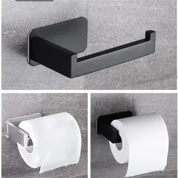 New Paper Holders Stainless Steel Toilet Roll Holder Self Adhesive in Bathroom Tissue Black Finish Easy Installation No Screw 5