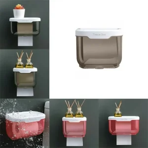 Wall Mounted Toilet Paper Holder Waterproof Tissue Box with Shelf Bathroom Organizer Kitchen Multi Purpose Storage Dispenser 1
