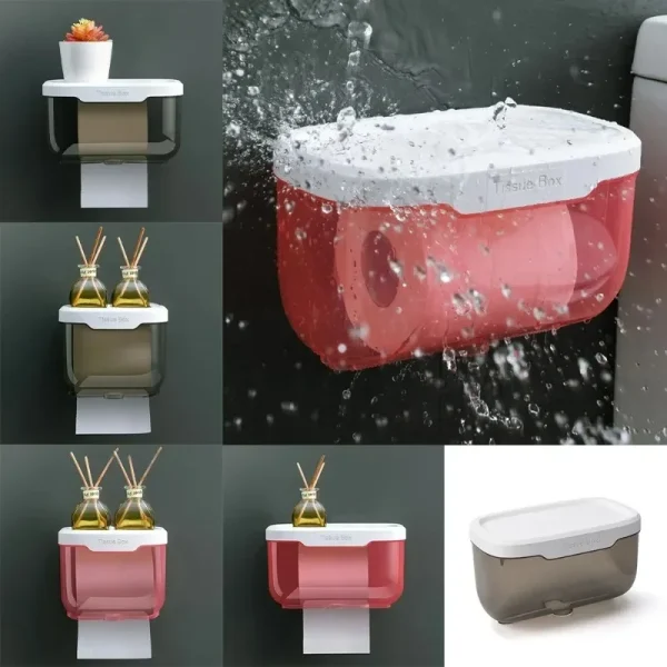 Wall Mounted Toilet Paper Holder Waterproof Tissue Box with Shelf Bathroom Organizer Kitchen Multi Purpose Storage Dispenser 2