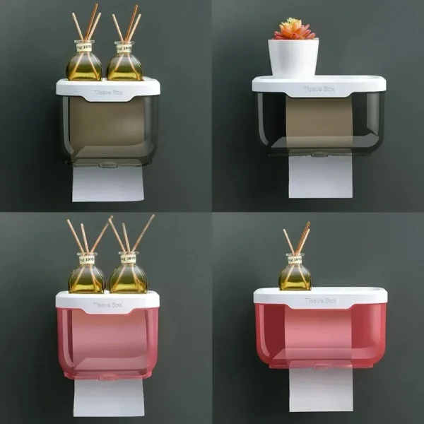 Wall Mounted Toilet Paper Holder Waterproof Tissue Box with Shelf Bathroom Organizer Kitchen Multi Purpose Storage Dispenser 3