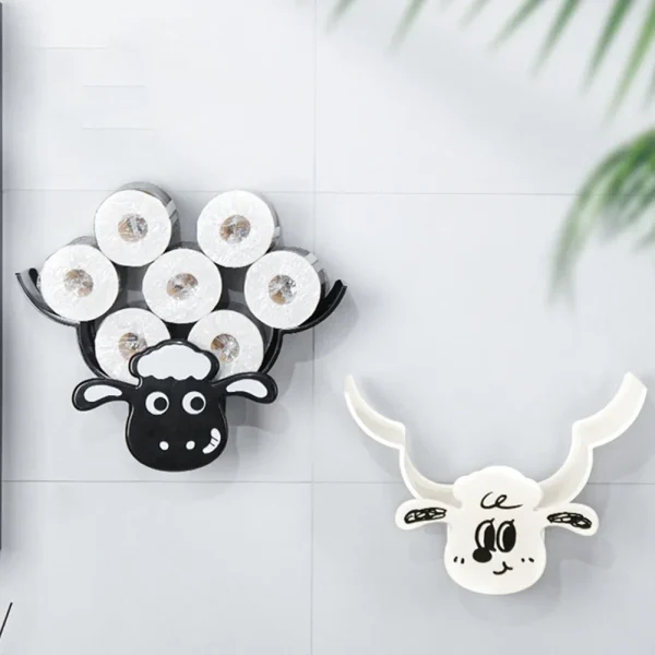 Wall Mounted Paper Storage & Organizer Sheep 7 Rolls Toilet Paper Stand Bathroom Decor Tissue Shelf Bathroom Decorative Hardware 2