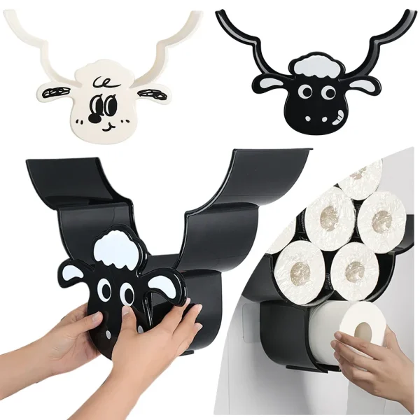 Wall Mounted Paper Storage & Organizer Sheep 7 Rolls Toilet Paper Stand Bathroom Decor Tissue Shelf Bathroom Decorative Hardware 3
