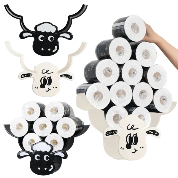Wall Mounted Paper Storage & Organizer Sheep 7 Rolls Toilet Paper Stand Bathroom Decor Tissue Shelf Bathroom Decorative Hardware 4