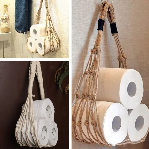 Nordic Hanging Cotton Rope Holder For Toilet Paper Magazine Books Holder Home Hotel Storage Hanging Pocket Rack Bathroom Decor 2
