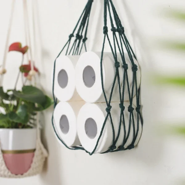 Nordic Hanging Cotton Rope Holder For Toilet Paper Magazine Books Holder Home Hotel Storage Hanging Pocket Rack Bathroom Decor 3