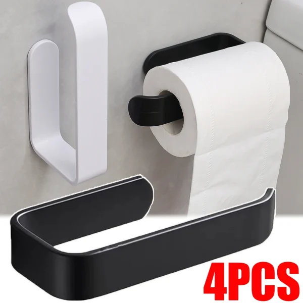 4/1PCS Bathroom Self-adhesive Toilet Paper Rack Wall Mounted Kitchen Towels Cling Film Hanger Without Punching Plastic Holder 1