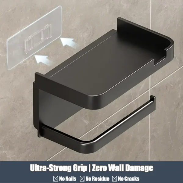 Rustproof Thickened Plastic Wall-Mounted Toilet Paper Holder for Bathroom/Kitchen with Phone Storage 1