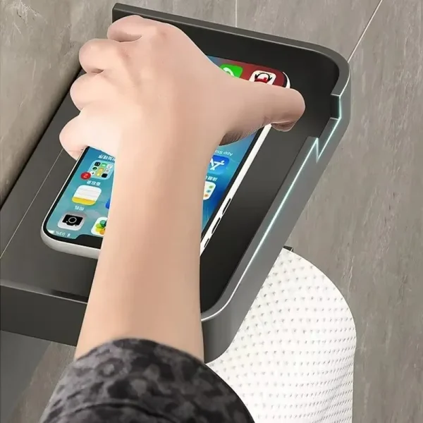 Rustproof Thickened Plastic Wall-Mounted Toilet Paper Holder for Bathroom/Kitchen with Phone Storage 2