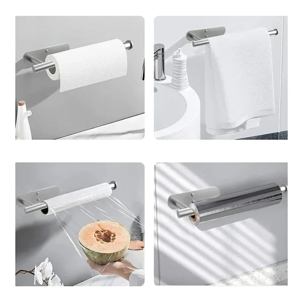 Adhesive Toilet Paper Holder Stainless Steel Wall Mount Kitchen Roll Towel Rack Napkin Dispenser Absorbent Stand Tissue Hanger 3