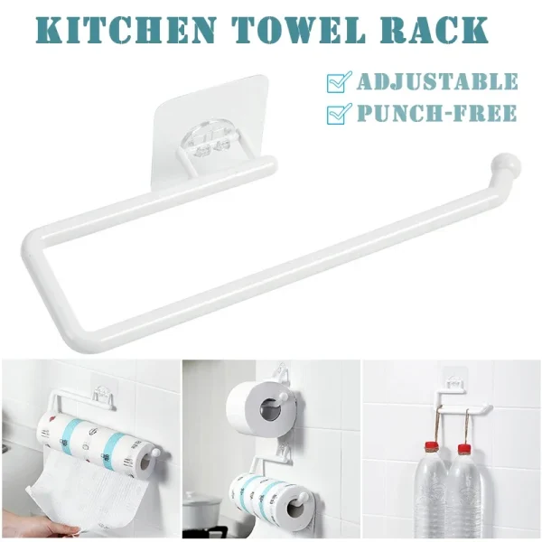 Kitchen Paper Roll Holder Towel Hanger Rack Bar Cabinet Rag Hanging Holder Shelf Toilet Paper Towel Holders for Kitchen 2