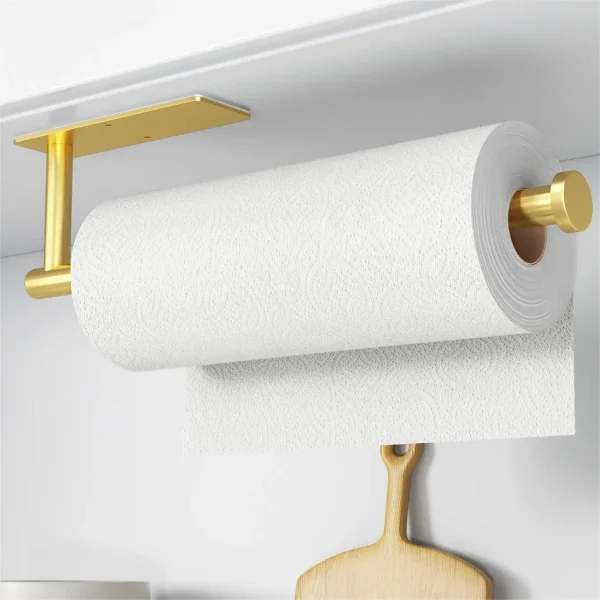 Paper towel holder - self-adhesive or drilled, kitchen gold wall mounted roll paper towel holder, bathroom extended storage rack 1