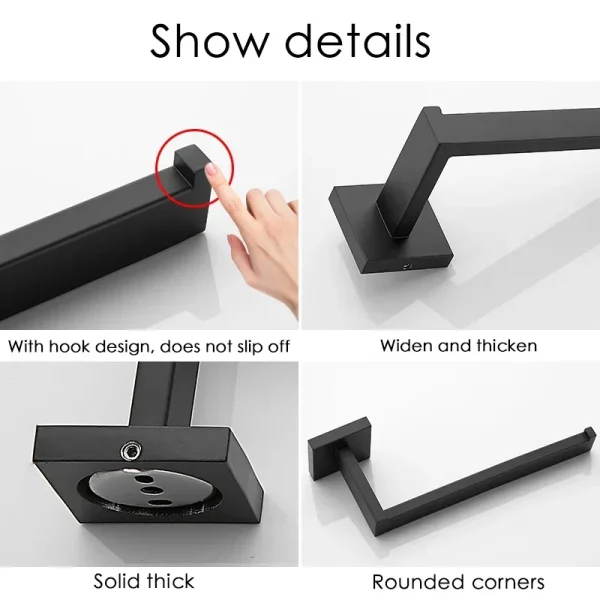 304 Stainless Steel Bathroom Accessories 1 Piece Matte Black Toilet Paper Holder Wall Mounted Tissue Roll Hanger Bathroom 4