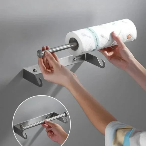 No Drill Stainless Steel Paper Towel Holder Wall Mounted Roll Stand for Kitchen Bathroom Wipe Hanging Storage Rack Tissue Holder 3