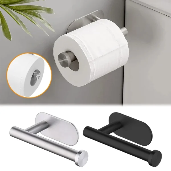 No Drill Toilet Paper Holder Wall Mount Self Adhesive Stainless Steel Towel Bar Ring Tissue Roll Dispenser For Bathroom Kitchen 1