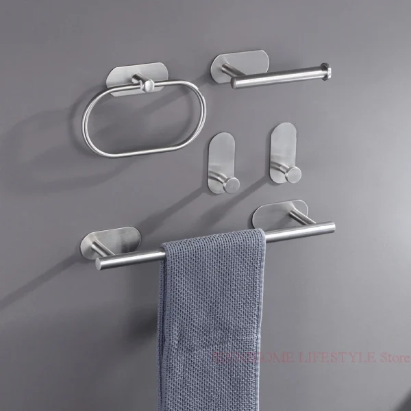 No Drill Toilet Paper Holder Wall Mount Self Adhesive Stainless Steel Towel Bar Ring Tissue Roll Dispenser For Bathroom Kitchen 2