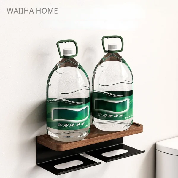 Toilet Paper Holder with Black Walnut Shelf for Bathroom Wall Mounted Toilet Paper Tissue Holder Double Roll Black Phone Rack 3
