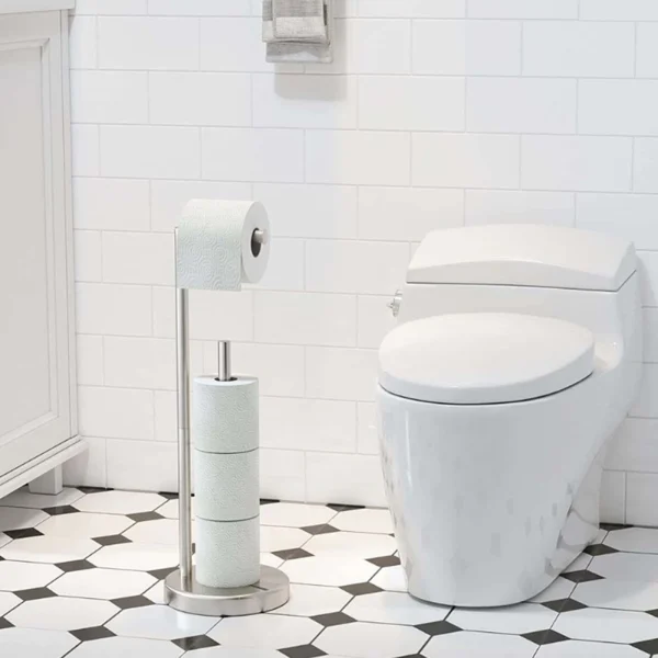 1/3 Rolls Toilet Paper Holder Stand Bathroom Floor Storage with Dispenser Rustproof Freestanding Tissue Rack Bathroom Holder 3