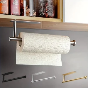 Self Adhesive Tssue Holder Punch-free Roll Paper Holder Kitchen Hook Storage Holder Stainless Steel Wall Mount Towel Rack 1