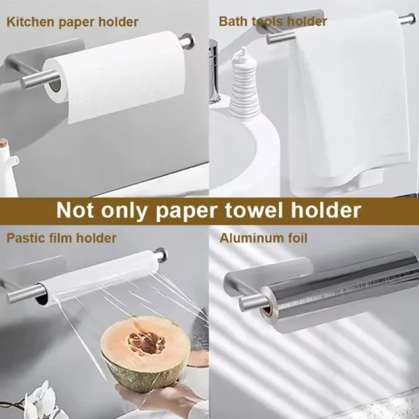 Self Adhesive Tssue Holder Punch-free Roll Paper Holder Kitchen Hook Storage Holder Stainless Steel Wall Mount Towel Rack 2