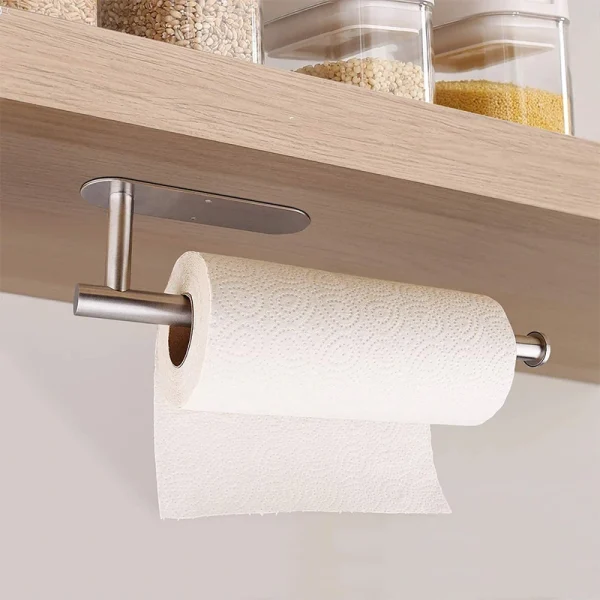 Self Adhesive Tssue Holder Punch-free Roll Paper Holder Kitchen Hook Storage Holder Stainless Steel Wall Mount Towel Rack 3