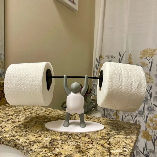 Funny Weightlifter Toilet Roll Holder,Unique 3D Printed Toilet Paper Holder-Weightlifter Holding A Barbell,Bathroom Decor 4