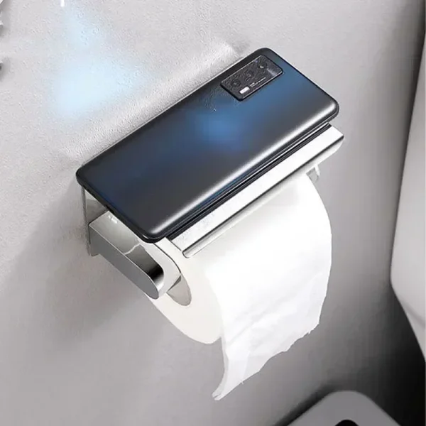 Stainless Steel Toilet Paper Holder with Phone Shelf Bathroom Tissue Holder Toilet Paper Roll Holder 2