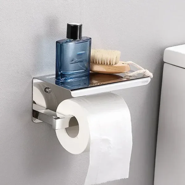 Stainless Steel Toilet Paper Holder with Phone Shelf Bathroom Tissue Holder Toilet Paper Roll Holder 3