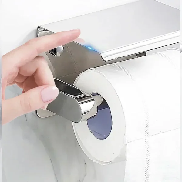 Stainless Steel Toilet Paper Holder with Phone Shelf Bathroom Tissue Holder Toilet Paper Roll Holder 4