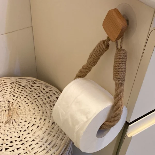 Nail-free Paper Towel Holders Towel Rack Bathroom Towel Hook Toilet Paper Holder Towel Rack Beige Hemp Roll Paper Holder 4